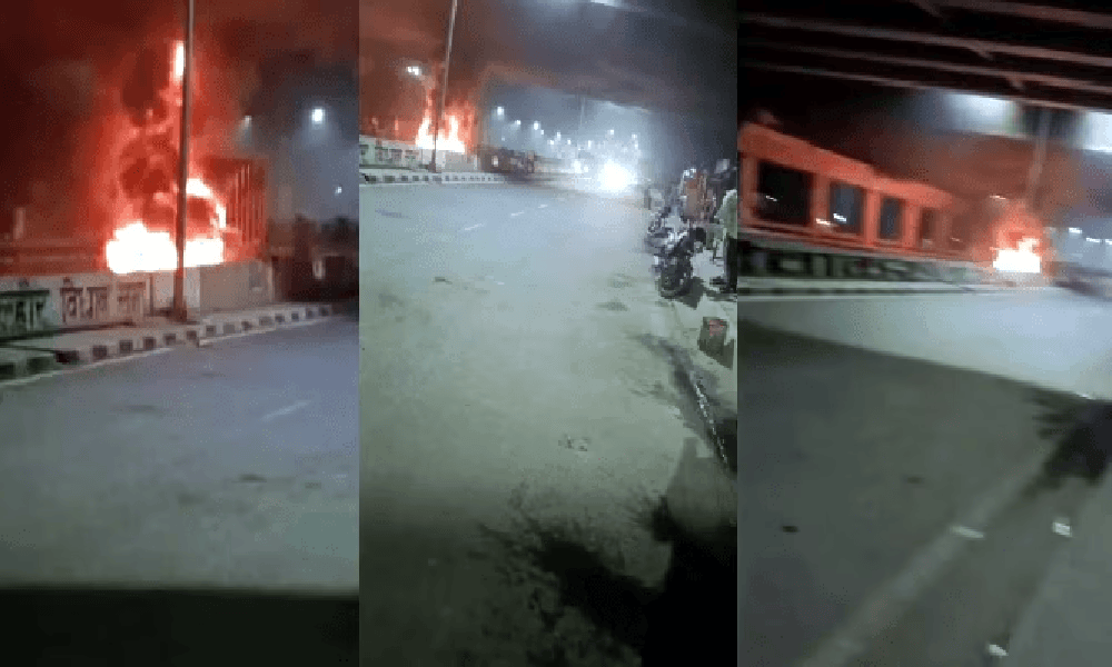 कानपुर के अरौल में खड़े ट्रक से टकरायी ई-बाइक लदी गाड़ी, आग लगने से परिचालक जिंदा जला; चालक बचा